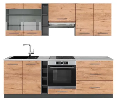 Zdjęcie produktu dla Szafka kuchenna Vicco Fame-Line Złoty dąb power/antracyt 235 cm , BP Marmur, Model 42282