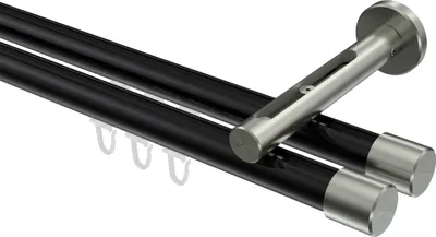 Produktbild von Interdeco Innenlaufstange / Gardinenstange mit Innenlauf Schwarz / Edelstahl-Optik, Typ Siteno Santo (Kappe), 20 mm Ø 2-läufig, 240 cm