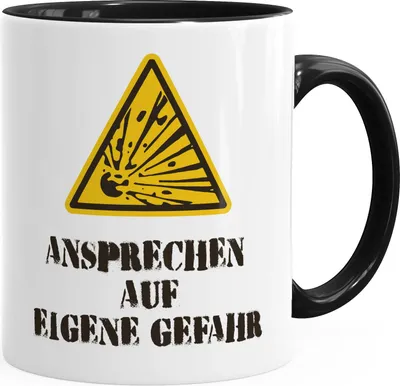 Produktbild von Kaffee-Tasse Becher Teetassse Spruch Aufdruck Ansprechen auf eigenen Gefahr MoonWorks® schwarz unisize