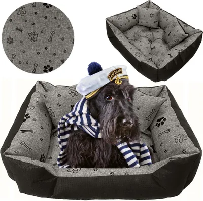 Produktbild von Hundebett Katzenbett 75x65 Cm Hundekissen Hundesofa Hundekorb Hundecouch Sofa Knochen Schwarz