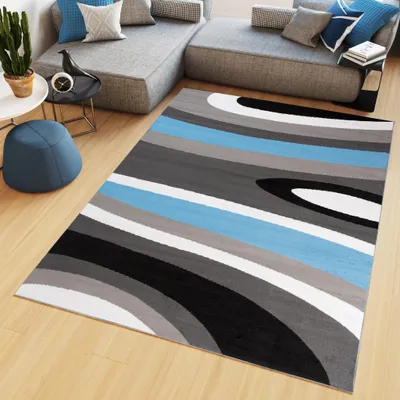 Image de Tapis MAYA Moderne Gris Noir Bleu Chambre à coucher  300 x 400 cm