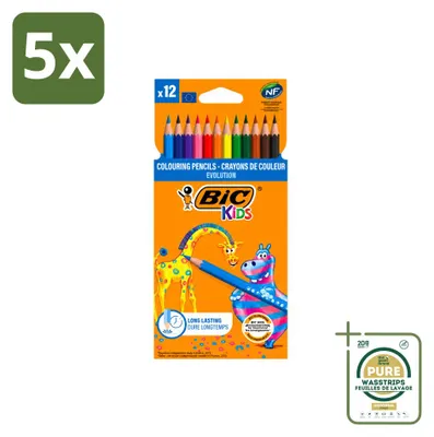Productafbeelding van 5 x BIC Kids Evolution kleurpotloden - 12 kleuren - voordeelverpakking - 5 stuks