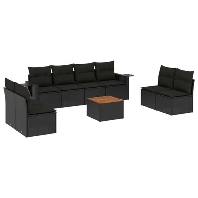 Zdjęcie produktu dla vidaXL 9-częściowa sofa ogrodowa z poduszkami z czarnego polirattanu