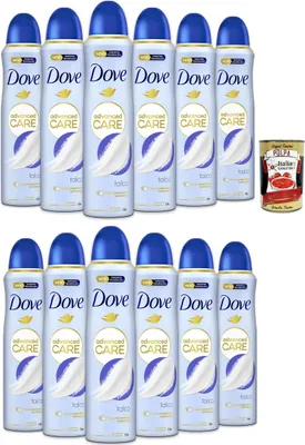 Produktbild von Dove Deodorante Spray Advanced Care Talco, deo Mit feuchtigkeitsspendenden und empfindlichen Formel,ohne Alkohol, 72 Stunden, 12x 150 ml + Italian Gourmet polpa 400g