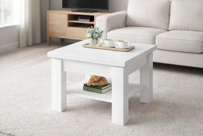 Produktbild von Couchtisch höhenverstellbar mit Stauraum – ausziehbar 75–150 cm – Wohnzimmertisch modern - CLARIS - Weiß matt – Esstisch Funktion