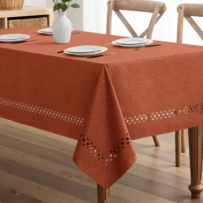 Produktbild von Tischdecke Leinenoptik Terrakotta Rechteckig Hohlsaum 140x260cm