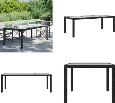 Produktbild von vidaXL Gartentisch Schwarz 190x90x75 cm Gehärtetes Glas Poly Rattan - Gartentisch - Gartentische - Tisch - Tische