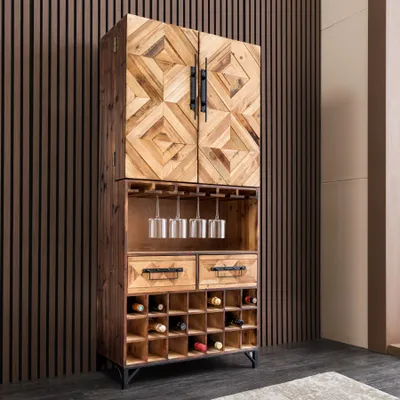 Produktbild von riess-ambiente Barschrank BODEGA 160cm natur Pinienholz mit Flaschenregal Schubladen Gläserschiene
