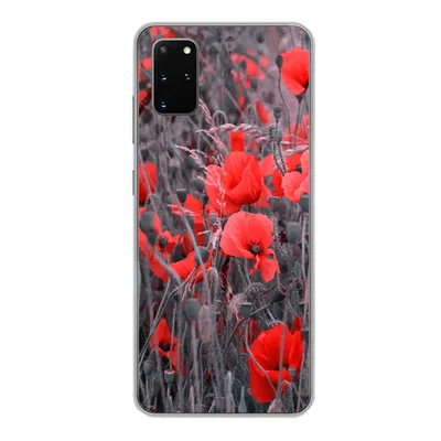 Produktbild von MuchoWow® Handyhülle Schutzhülle Hülle für Samsung Galaxy S20 Plus Rote Mohnblumen in einem Schwarz-Weiß-Bild Silikon Softcase Handy Hülle - Hartschale