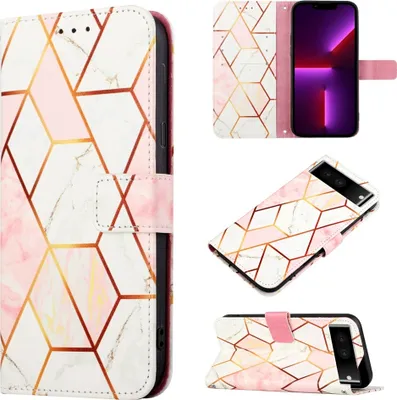 Produktbild von Google Pixel 7 Hülle, Marmor Motiv Kunstleder Tasche Wallet Kartenfächer mit Standfunktion Klapp Schutzhülle für Google Pixel 7 Roségold