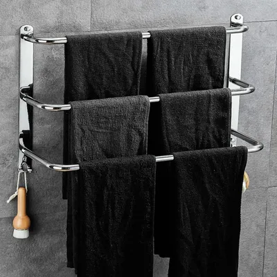Obrázek produktu pro Držák na ručníky, 50 cm, 3 úrovně, nerezová ocel, stříbrná barva, pro koupelnu