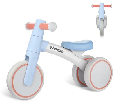Immagine prodotto di Bicicletta senza pedali a 3 ruote, blu, adatta a bambini dai 12 ai 24 mesi