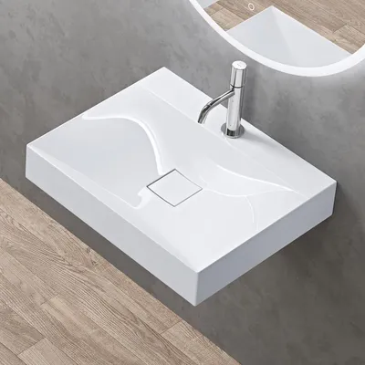 Immagine prodotto di doporro Lavabo da Appoggio o Sospeso Rettangolare 60 cm in Marmoresina Bianco Lucido, Lavandino Bagno con Foro per Rubinetto Colossum810