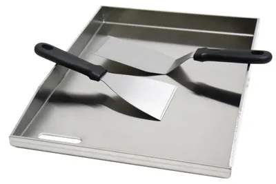 Image de Plaque de cuisson en acier inoxydable, dimensions 41,5 x 30 cm, pour barbecue, avec spatule