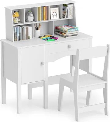Produktbild von GOPLUS Kinder Schreibtisch Set mit Stuhl, Schreibtischset mit Schublade & Schrank, Kindersitzgruppe für Kinder ab 3 Jahren, Kinderzimmer Spielzimmer