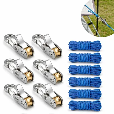 Produktbild von Camping Abspannset 6 Haken + 6 Seile (3m), Zelt Seilspanner knotenfrei, robustes Outdoor Zubehör für Tarp, Pavillon