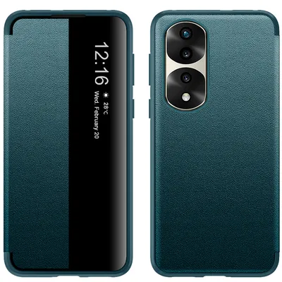 Obrázek produktu pro Pouzdro pro Honor 70 Pro tenkéPolyuretankožené klopové pouzdro s okénkem pro zobrazení zelené