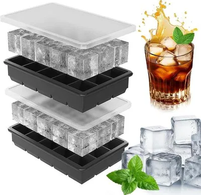 Produktbild von Famanu Eiswürfelformen Set mit Deckel - 2 Stück, silikon, leicht zu reinigen, für große Eiswürfel