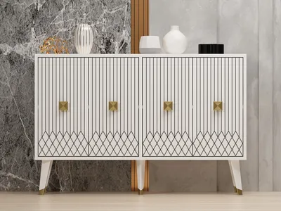 Produktbild von Skye Decor, Carbın - White, Gold, Konsole, Weiß, 100 % MELAMINBESCHICHTETE SPANPLATTEN, 120 x 30 x 80 cm