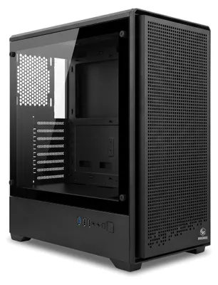 Produktbild von BROONBEE A-3607 Gaming PC-Gehäuse Midi-Tower Schwarz, Mesh-Front, Tempered Glass, Micro-ATX/ATX/E-ATX, GPU bis 330 mm, 8x 120 mm Lüfterplätze, USB 3.0