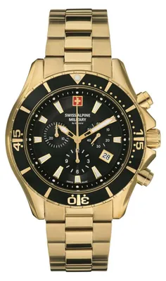 Zdjęcie produktu dla Swiss Alpine Military by Grovana 7040.9117 Chrono czarny złoty zegarek męski NOWOŚĆ