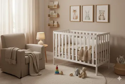 Produktbild von Babybett 2in1 mit Matratze 120x60cm, 2 ausziehbare Sprossen, 3-stufige Verstellung, Skandinavisches Design