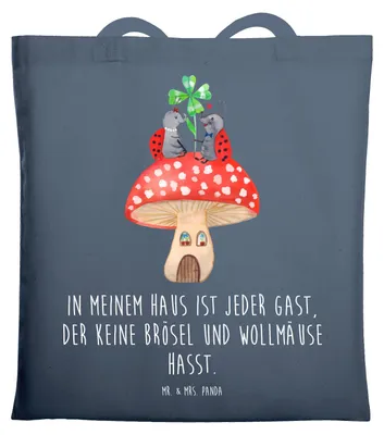 Produktbild von Mr. & Mrs. Panda Schultasche Marienkäfer Fliegenpilz - Indigo Blue - Geschenk, Haus, Zuhause, Wohnung, Tasche, festival, Tote Bag, Lustige Sprüche, Fleigenpilzhaus