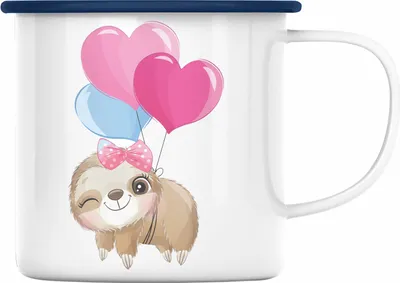 Produktbild von Trendation - Süße Faultier Emaille Tasse Geschenk Ballong Geschenkidee Mädchen Coole Grafik (Blau)