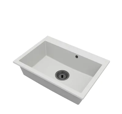 Produktbild von Granitspüle Einbecken Elite 70 Weiß mit schwarzem Siphon