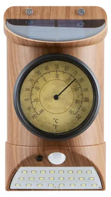 Produktbild von MAXXMEE Solar-Leuchte mit Bewegungsmelder und integriertem Thermometer Holzoptik