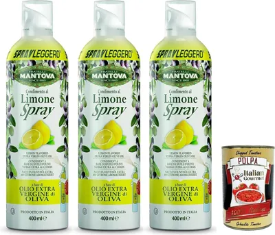 Produktbild von 3x SPRAYLEGGERO Natives Olivenöl Extra Aromatisiert mit Zitrone 400 ml - durch die Praktische Sprühflasche Können Sie bis zu 90% des Öls Einsparen + Italian gourmet polpa 400g