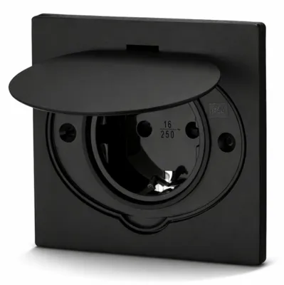 Image de Prise encastrable IP44 avec couvercle pivotant, noire