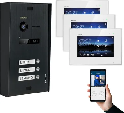 Produktbild von BALTER EVO Aufputz Schwarz 2-Draht BUS 7" WiFi Monitor Weiß Video Türsprechanlage Set 3 Familienhaus