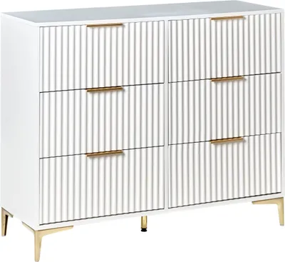 Produktbild von BELIANI Kommode Weiß Geriffelte Optik 6 Schubladen Goldene Griffe Metallbeine Modernes Design für Schlafzimmer Wohnzimmer