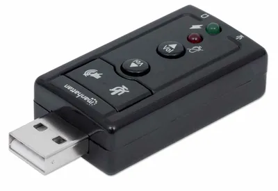 Produktbild von Manhattan Hi-Speed USB 2.0 - 3D 7.1 Sound Adapter, Kompakter USB 2.0-Adapter als externer Soundkartenersatz, 3,5 mm-Klinkenbuchsen für Audio und Mikrofon, 7.1-Channel Virtual 3D Surround Sound, interner Verstärker und Lautstärkeregelung, 7.1 Kanäle, USB