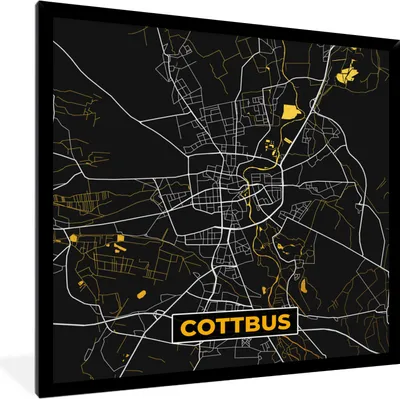 Produktbild von MuchoWow® Gerahmtes Poster Cottbus - Gold - Karte - Stadtplan - Deutschland 40x40 cm - Poster mit Schwarzem Bilderrahmen Wandposter Rahmen Foto Bilder - Mit Rahmen - Wanddekoration Schlafzimmer