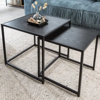 Produktbild von riess-ambiente Design Beistelltische 2er Set SLIM LINE 50cm Esche schwarz Industrial Stil Couchtisch Tisch