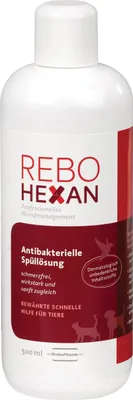 Produktbild von ReboHexan Spüllösung 500 ml: Essentielles Wundreinigungsmittel, Tiefenreinigung für alle Haustiere, Alkoholfrei, Schmerzlose Anwendung, Entfernt effektiv Schmutz & Keime