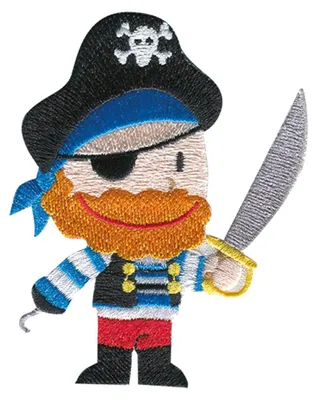 Produktbild von Pirat mit Säbel Totenkopf - Aufnäher, Bügelbild, Aufbügler, Applikationen, Patches, Flicken, Zum Aufbügeln, Größe: 6,7 x 8,5 cm