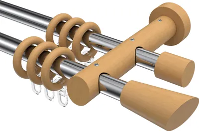 Produktbild von Interdeco Gardinenstange / Vorhangstange Chrom / Buche lackiert, Typ Talena Bero (Konus Schräge), 20 mm Ø 2-läufig, 220 cm