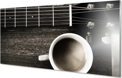 Produktbild von Glasbilder 120x60 Wandkunst Kaffee Gitarre