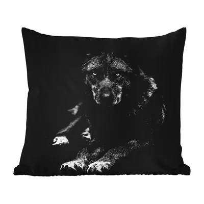 Produktbild von MuchoWow® Outdoor Kissen - Tiere - Wolf - Schwarz - Weiß - Porträt - 45x45 cm - Wetterfest - Lounge Kissen - Fotokissen - Dekoratives Kissen