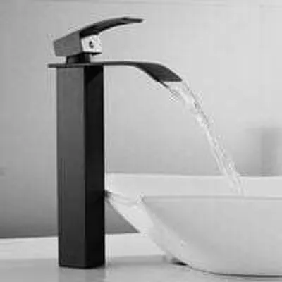 Obrázek produktu pro Cecipa Vodovodní kohoutek Koupelnová baterie Black Matt Umyvadlová baterie, Vodopád Design Jednopáková dřezová baterie Nerezový kohout Vysoký