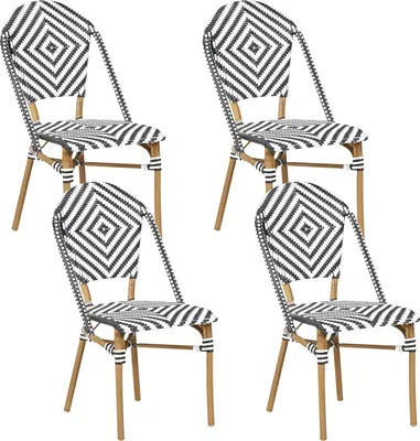 Produktbild von BELIANI Rattanstuhl 4er Set mit schwarzem und weißem Muster Metall Beine in Holzoptik Außenbereich Modern