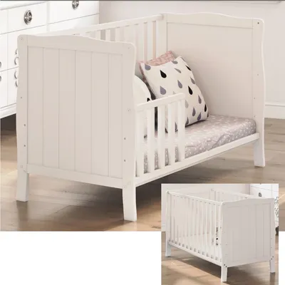 Produktbild von Kinderbett Mavi in Weiß aus echter Buche inkl. Umbaukit 60x120