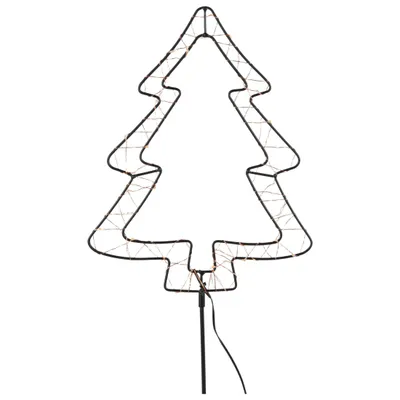 A wireframe Christmas tree garden stake with warm white LED lights.
