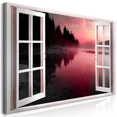 Produktbild von Wandbild Mega XXXL Fensterblick 250x125 cm Einteiliger XXL-Format Kunstdruck zur Selbstmontage Leinwandbilder moderne Bilder DIY Wanddekoration Wohnung Deko Landschaft See Nacht c-C-0412-ak-e