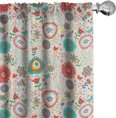 Produktbild von ABAKUHAUS Blumen Vorhänge, Gardinen, Skandinavische Kunst Blumen Bunte Frühlings-Blossomings Drucken, 2 Stück 75 x 175 cm, Eischale Mehrfarbig