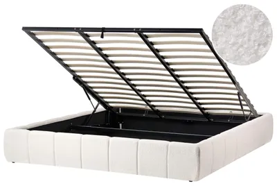 Obrázek produktu pro BELIANI Čalouněná postel bílé buklé 180 x 200 cm s lamelovým roštem úložný prostor moderní design ložnice