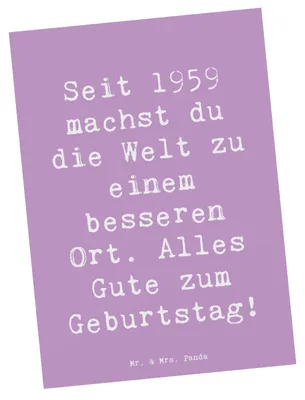 Produktbild von Mr. & Mrs. Panda Postkarte Spruch 1959 Geburtstag - Lavendeltraum - Geschenk, Happy Birthday, Geburtsjahr, Alles gut zum, Fotokarte, Ansichtskarte, Geburtstagsgeschenk